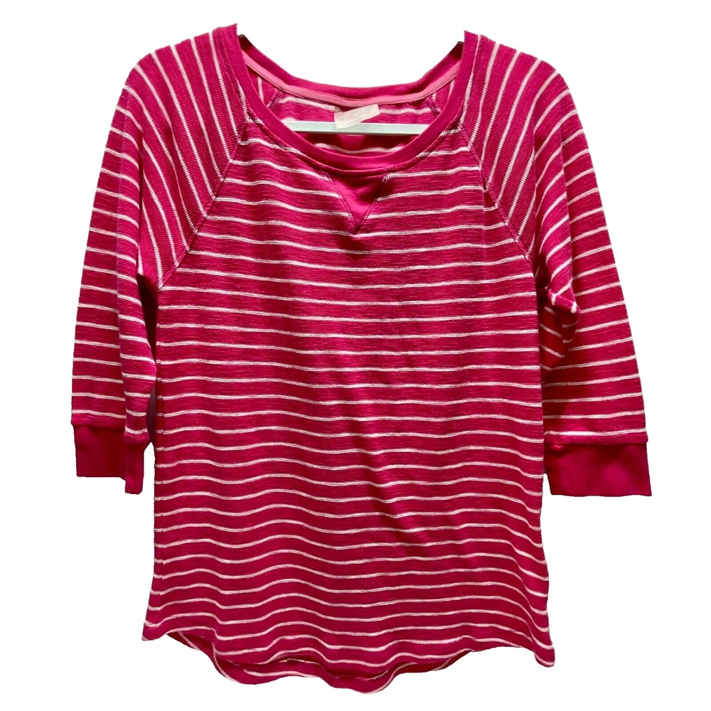 Calvin Klein 3/4 Sleeve T-Shirt Women's Large Pink Stripe Raglan Sleeve Sporty
